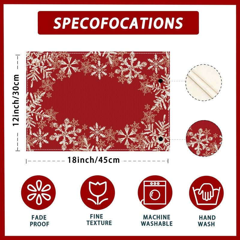 XCHI Red Snowflakes Winter Christmas Xmas Placemats Set of 8 Table Mats for Party Home Kitchen Dining Table Decorations 12x18 Inch - Image 5